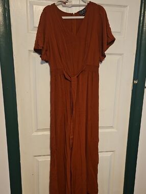 My Street Rust-Orange V-Neck Jumpsuit